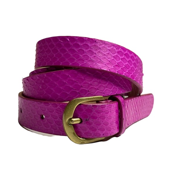 J. Crew Accessories - J. Crew Pink Leather Snakeskin Embossed Thin Belt Women’s Size Medium Barbie